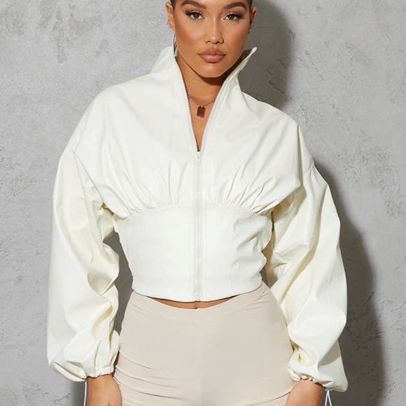 Cream Faux  Leather Corset Jacket - Picture 2 of 4